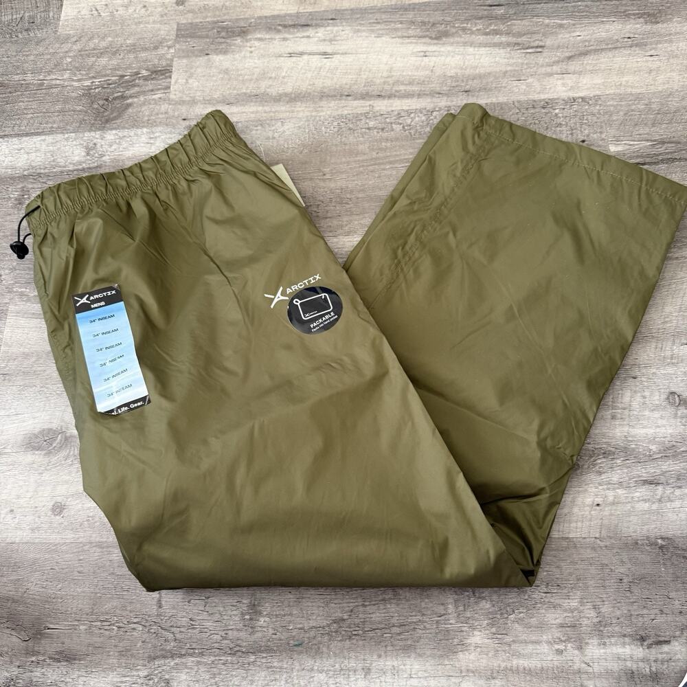 Arctix Storm Rain Pant Mens 3XL Olive Green Packable 34 Length Water/Wind Proof